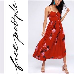 Free People Red Floral Smocked Dress